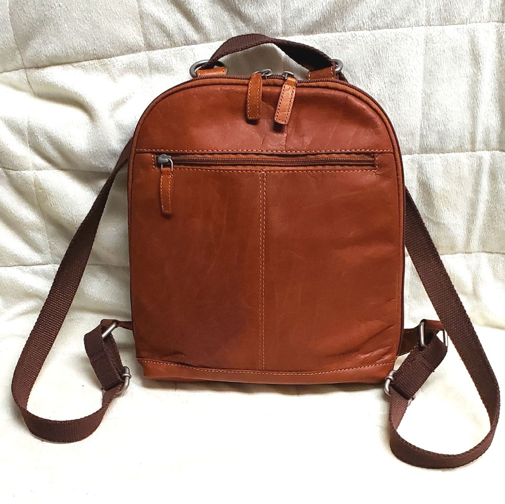 JACK GEORGES BROWN LEATHER UNISEX BACKPACK